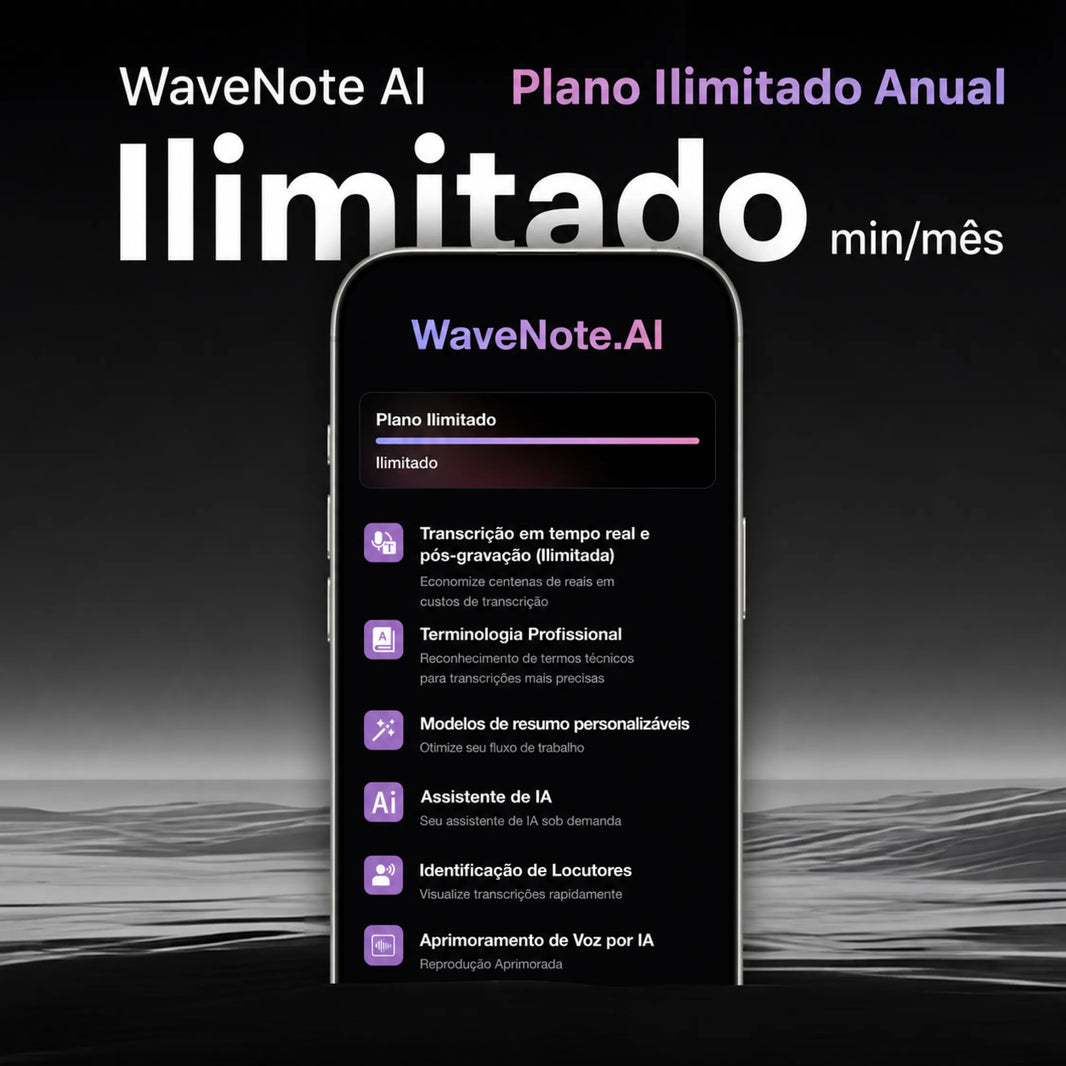 Plano Anual Ilimitado do WaveNote AI